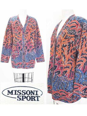 Missoni Sport Womens Vintage Abstract Mohair Wool Knit Cardigan Sweater ITALY